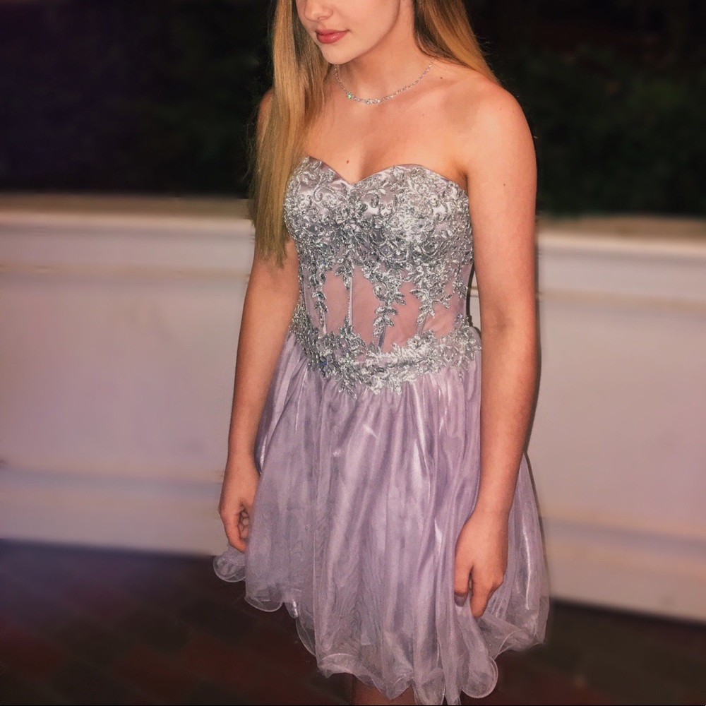 Camille La Vie Grey / lavender strapless size 3